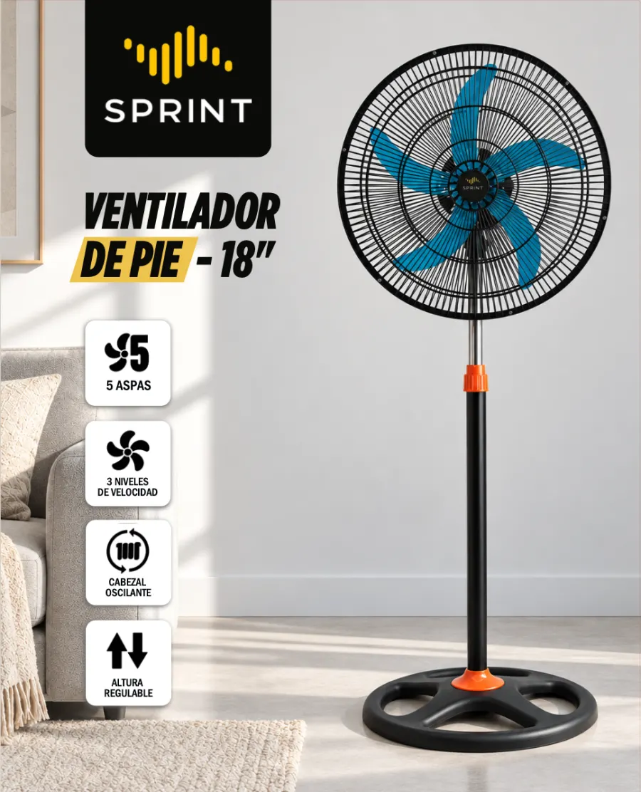 VENTILADOR DE PIE 1 EN 1 18"
95W